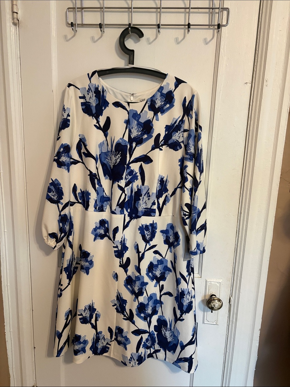 Eliza J Cream Dress with Blue Floral Print